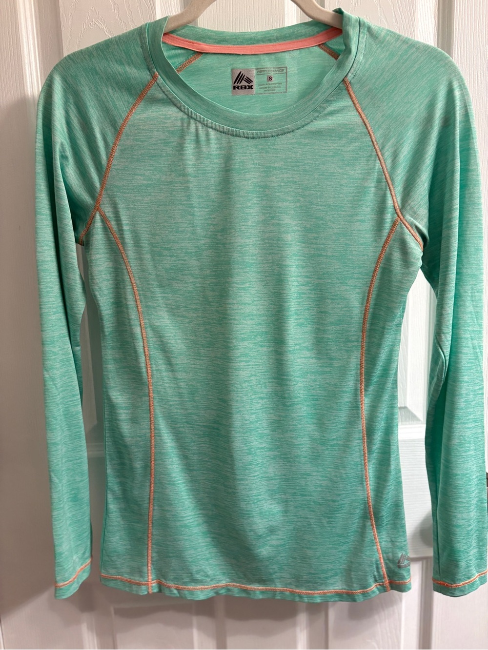 RBX Women's Mint Green Long-Sleeve Swim Top with Coral Stitching#327